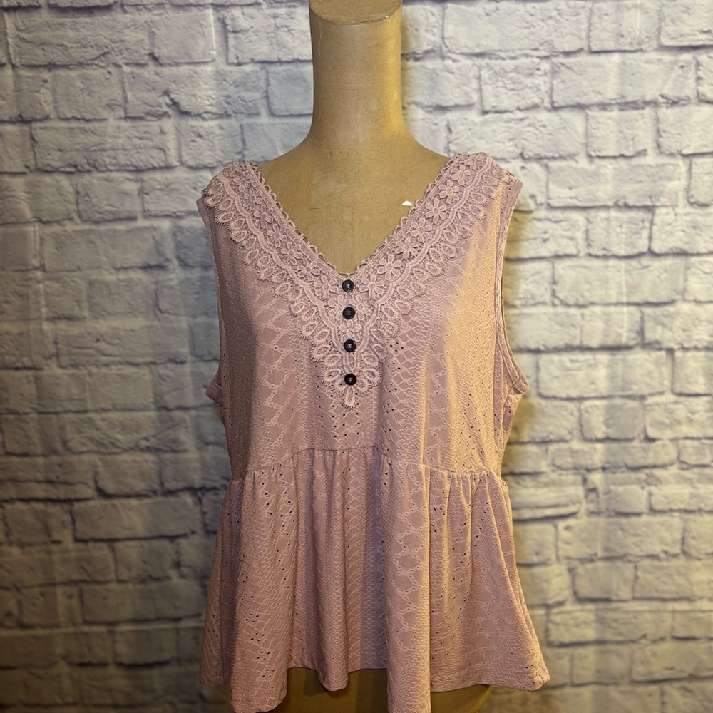 Blush Lace-Trim Sleeveless Peplum Tank